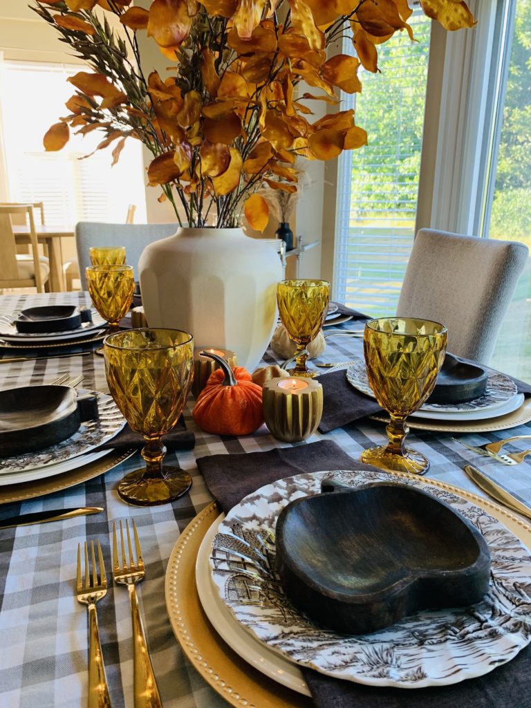 Plaid and Pumpkin Thanksgiving Dinner Table Setting - Welcome