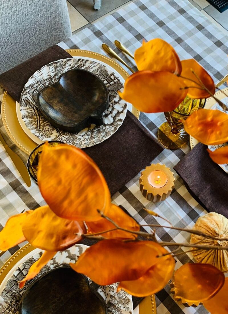 Plaid and Pumpkin Thanksgiving Dinner Table Setting