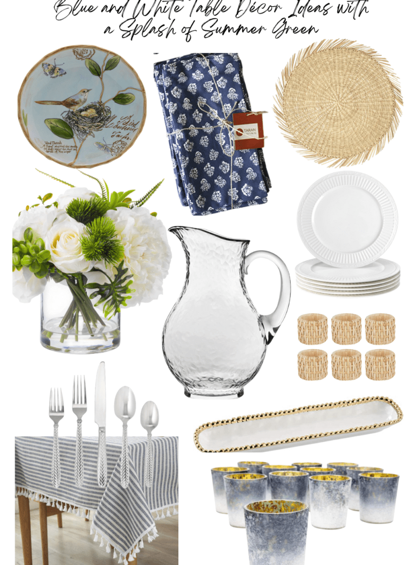 Blue and White Table Décor Ideas with a Splash of Summer Green