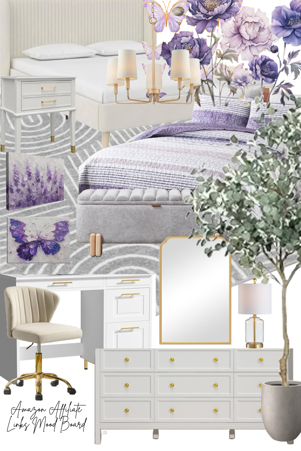 Lavender Butterfly Tween Girl Bedroom Design Ideas